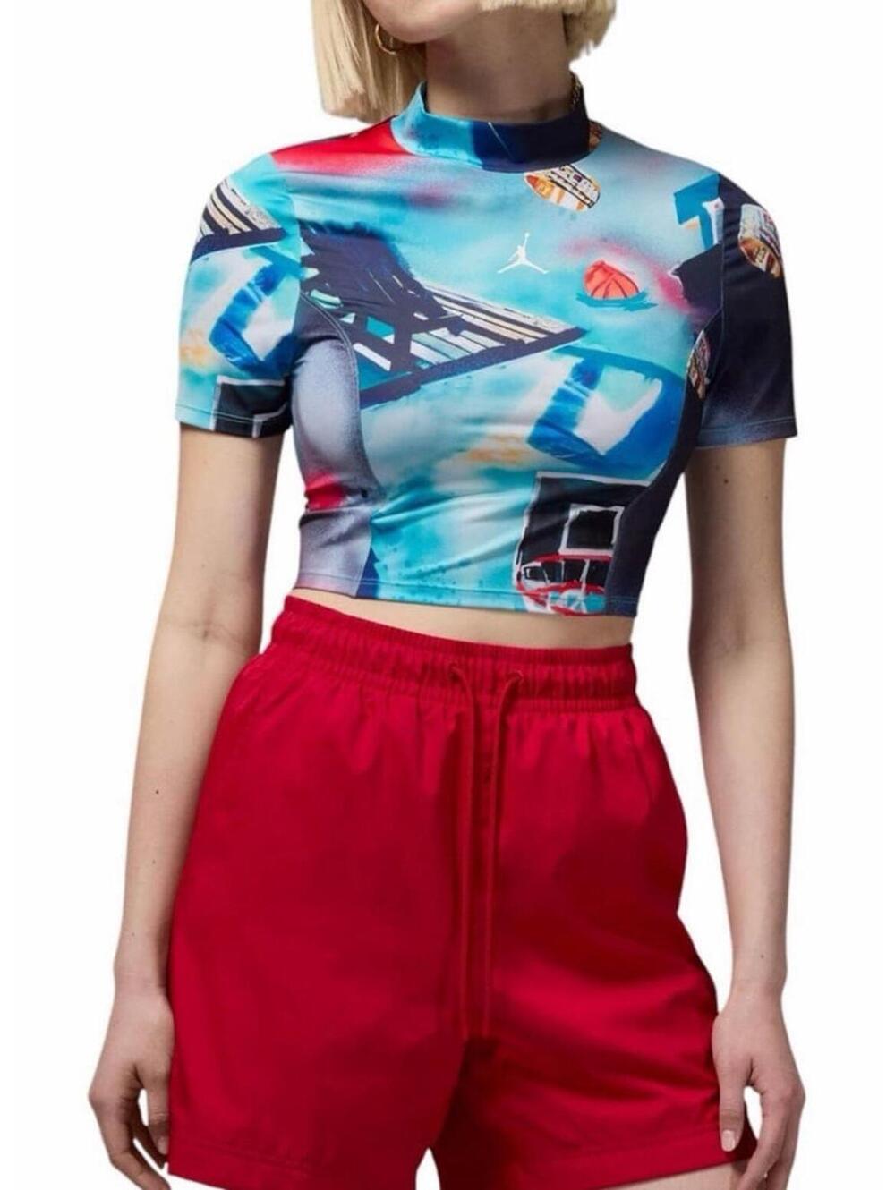 New $62 Jordan Print Short Sleeve Cropped Compression top - Womens S / Tight fit - Picture 6 of 6